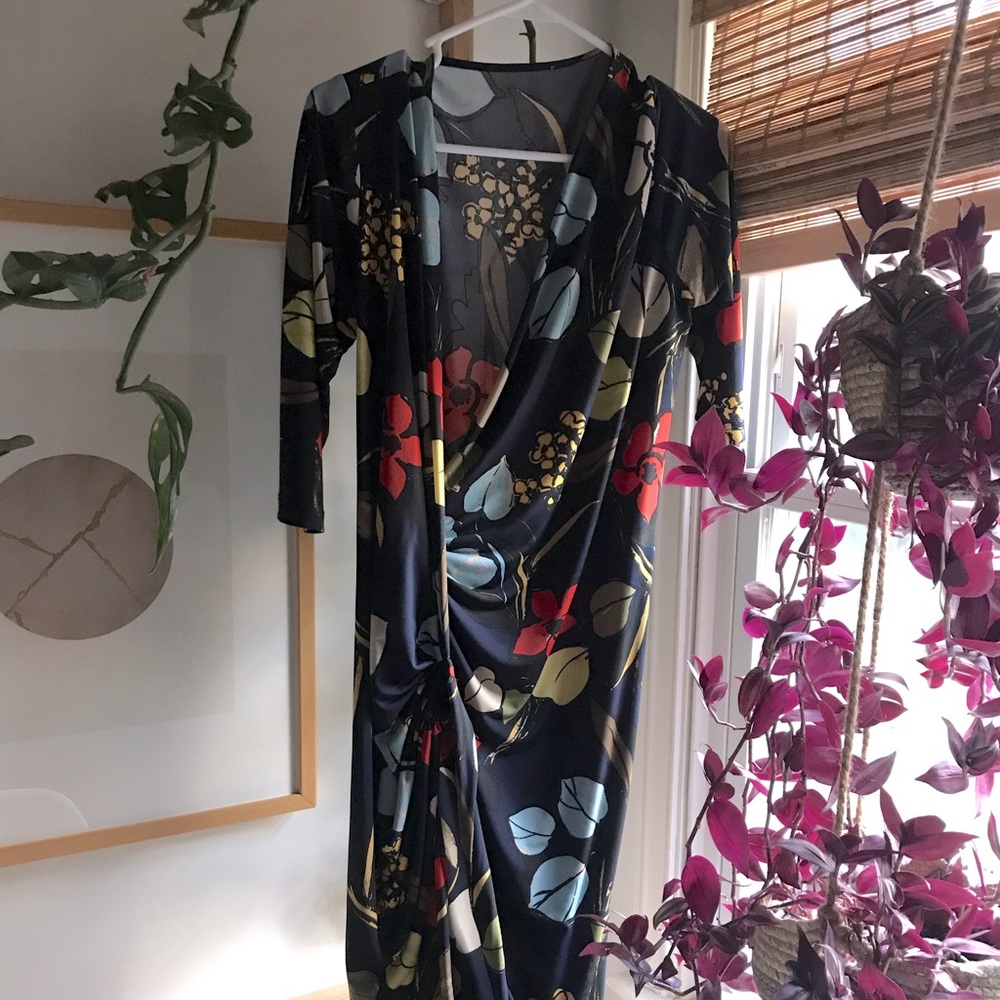 Floral navy wrap dress